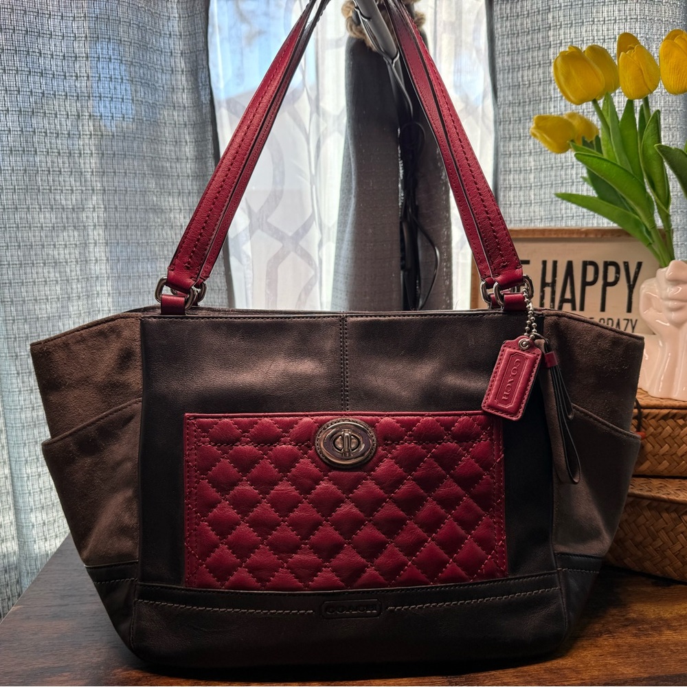 Coach Burgundy and Black Quilted Shoulder Bag
